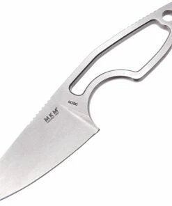 MKM - Maniago Knife Makers Mikro 2 Fixed Blade R02-N, 2" Bohler M390 Stonewashed Plain Blade, Gray Stainless Steel Handle