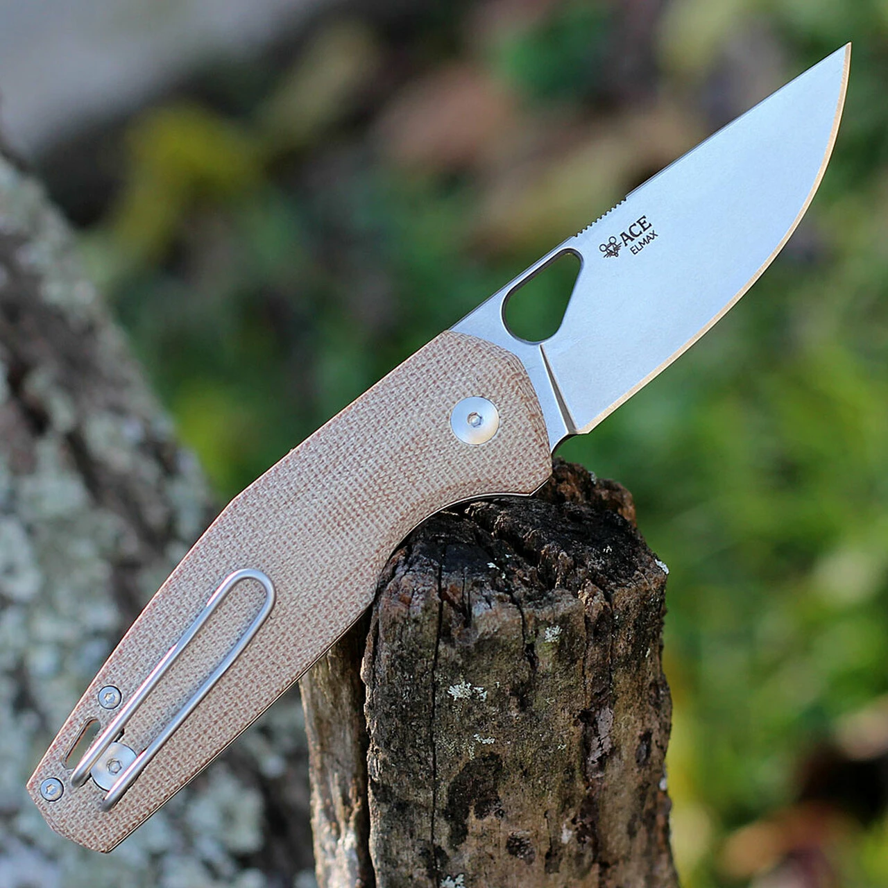 GiantMouse ACE Nimbus V2 - Natural Micarta (3" Elmax SW) 2 GiantMouse ACE Nimbus V2 - Natural Micarta (3" Elmax SW) - Image 2