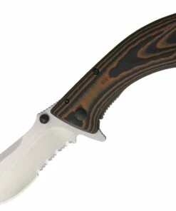 Outdoor Edge CQ-35S Large Conquer Framelock Knife, 3.5" Drop Point Partially Serrated Blade, Black & Brown Handle
