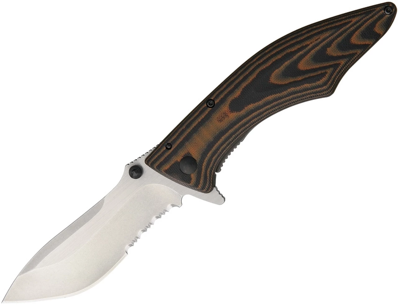 Outdoor Edge CQ-35S Large Conquer Framelock Knife, 3.5" Drop Point Partially Serrated Blade, Black & Brown Handle 1 Outdoor Edge CQ-35S Large Conquer Framelock Knife, 3.5" Drop Point Partially Serrated Blade, Black & Brown Handle