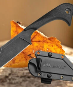 Outdoor Edge LeHawk Black LHK-40C, 2.9" 8Cr14 Stainless Plain Blackstone Coating Blade, Rubberized TPR Handle