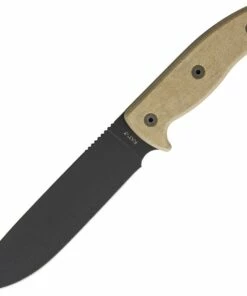Ontario Knife Co. Rat-7 Survival Fixed Blade Knife 8668, 7" Black 1095 High Carbon Drop Point Blade, Tan Micarta Handle w/Black Nylon Sheath