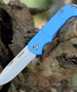 Ontario Knife Co. Traveler 8901BLU, 2.25" Stainless Steel Satin Plain Blade, Blue Plastic Handle