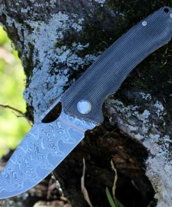 PMP Knives PMP Spartan Front Flipper - Blk Micarta (3.25" Damascus) SPBMKDM