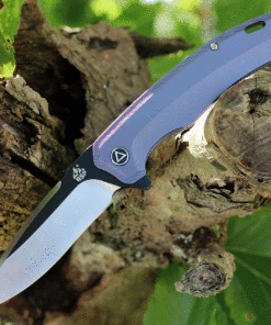 QSP Knife Woodpecker QS116-C II, 3.75" Bohler M390 Two-Tone Black & Satin Drop Point Blade, Blue Titanium Handle