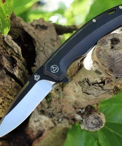 QSP Knife QSP Woodpecker QS116-D II 3.75" Bohler M390 Two-Tone Black & Satin Drop Point Blade, Black Titanium Handle
