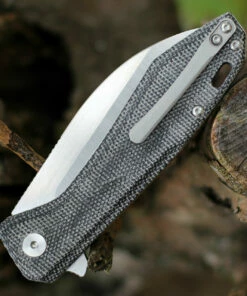 QSP Knife QSP Pelican Linerlock QS118-D1, 3.625" CPM S35VN Stonewashed Wharncliffe Blade, Black Linen Micarta Handle -Buck Knives Sales QS118D2.2 21110.1603484207