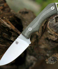 QSP Knife Workaholic Fixed Blade QS124D, 3.5" Bohler N690 Satin Plain Blade, Green Linen Micarta Handle