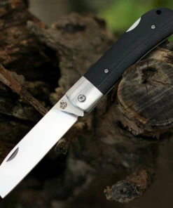 QSP Knife Worker Lockback QS128A, 3.5" Bohler N690 Satin Sheepsfoot Blade, Black G10 Handle