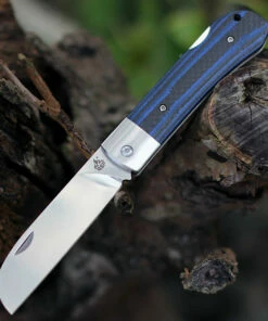 QSP Knife Worker Lockback QS128D, 3.5" Bohler N690 Satin Sheepsfoot Blade, Blue G10 & Carbon Fiber Handle