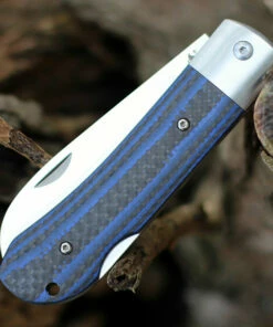 QSP Knife Worker Lockback QS128D, 3.5" Bohler N690 Satin Sheepsfoot Blade, Blue G10 & Carbon Fiber Handle -Buck Knives Sales QS128D.3 38692.1603811012