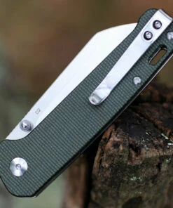 QSP Knife Penguin Linerlock QS130-C, 3" D2 Satin Sheepsfoot Plain Blade, Green Linen Micarta Handle -Buck Knives Sales QS130C.3 92887.1622317442