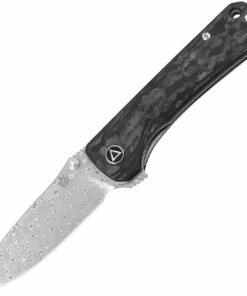 QSP Knife Hawk, QS131-E, 3.25" Laminated Damascus Steel, Shredded Carbon Fiber Handle