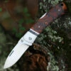 QSP Knife Mustang Lockback QS132, 3.125" M390 Satin Plain Blade, Raffir Stabilized Wood w/Mammoth Molar Inlay Handle