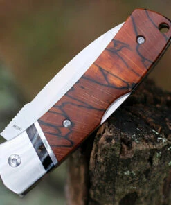 QSP Knife Mustang Lockback QS132, 3.125" M390 Satin Plain Blade, Raffir Stabilized Wood w/Mammoth Molar Inlay Handle -Buck Knives Sales QS132.2 50755.1603917938