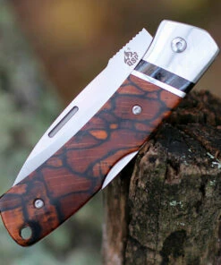 QSP Knife Mustang Lockback QS132, 3.125" M390 Satin Plain Blade, Raffir Stabilized Wood w/Mammoth Molar Inlay Handle -Buck Knives Sales QS132.3 41325.1603917938