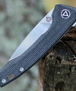 QSP Knife Leopard Linerlock CF QS135-B, 3.0" Sandvik 14C28N Satin Plain Blade, Black Linen Micarta Handle -Buck Knives Sales QS135B.2 96472.1603915782