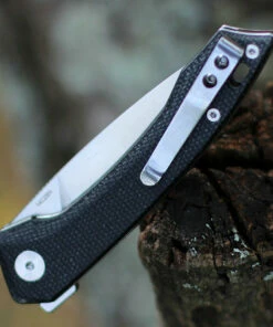 QSP Knife Leopard Linerlock CF QS135-B, 3.0" Sandvik 14C28N Satin Plain Blade, Black Linen Micarta Handle -Buck Knives Sales QS135B.3 70629.1603915782