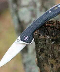 QSP Knife Leopard Linerlock CF QS135-B, 3.0" Sandvik 14C28N Satin Plain Blade, Black Linen Micarta Handle