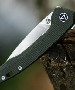 QSP Knife Leopard Linerlock CF QS135-C, 3.0" Sandvik 14C28N Satin Plain Blade, Green Linen Micarta Handle -Buck Knives Sales QS135C.2 87851.1603915904