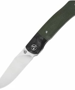 QSP Knife Gannet Folding Knife QS137-C, 3.25" 154CM Satin Drop Point Blade, Green Linen Micarta Handle w/ Black Carbon Fiber Bolster