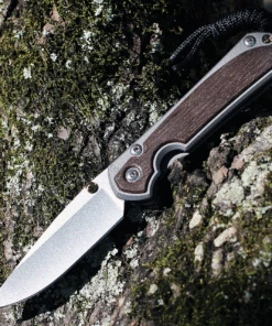 Chris Reeve Small Sebenza 31 Bog Oak Inlay, 2.99" CPM S45VN Stonewashed Drop Point Polished Blade, Matt-Blasted Handle (S31-1100)