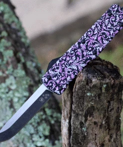 Templar Knife Co. Templar Premium Lightweight Small OTF -Alum. Pink Fleur (3" D2 Blk Drop Point) SA-PKF-32-1