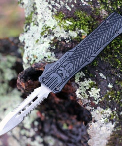 CobraTec Knives SBCTK-1SDAG2SS Small CTK-1 Black, 2.75" D2 Steel 2 Side Partially Serrated Dagger Blade, Black Aluminum Handle