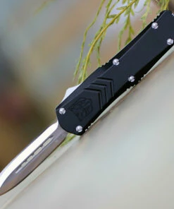 CobraTec Black FS-X OTF Knife CTKSBLKFS-XSDAGNS, 2.75" D2 Steel Dagger Blade, Black Aluminum Handle
