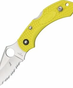 Spyderco Knives Spyderco C28SYL2 Dragonfly 2 Salt, 2.25" H-1 Serrated Blade, Yellow FRN Handle