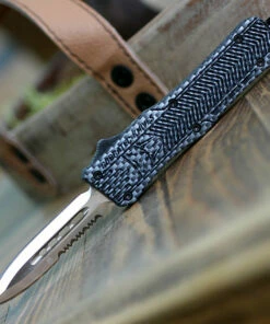 CobraTec Knives SCFCTK-1SDAG1SS Small CTK-1 Carbon Fiber Wrap, 2.75" D2 Steel Dagger One-Side Serrated Blade, Aluminum Handle