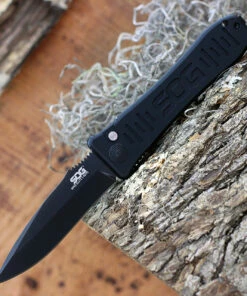 SOG Spec Elite I Auto SE-52, 3.5" Drop Point Black Blade, Black Aluminum Handle