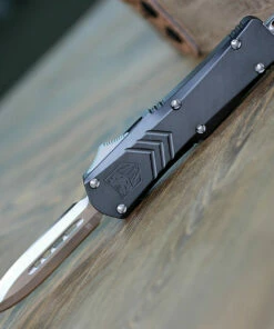 CobraTec Gray FS-X OTF Knife CTKSGRYFS-XSDAGNS, 2.75" D2 Steel Dagger Blade, Gray Aluminum Handle