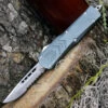 CobraTec Gray FS-X OTF Knife CTKSGRYFS-XSDS, 2.75" D2 Steel Drop Point Part Serrated Blade, Gray Aluminum Handle