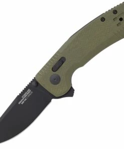 SOG SOG-Tac XR Folding Knife 12-38-02-57, 3.39" D2 Black Drop Point Plain Blade, OD Green G-10 Handle