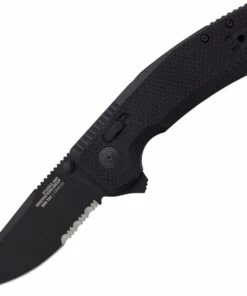 SOG SOG-Tac XR Folding Knife 12-38-03-57, 3.39" D2 Black Drop Point Combo Blade, Black G-10 Handle