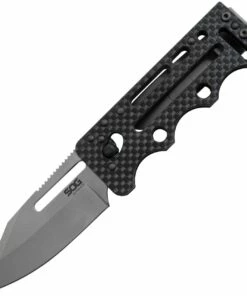 SOG Ultra C-Ti Money Clip & Knife SOGAC79, 2.8" VG-10 Bead Blast Clip Point Blade, Black Carbon Fiber Handle