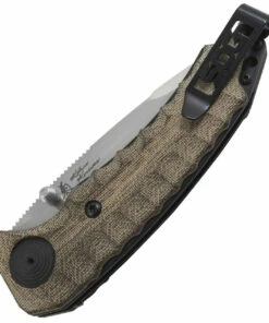 SOG Kiku Assisted Folding Knife KU-3003, 3.5" CPM-S35VN Satin Compound Tanto Plain Blade, Green Linen Micarta Handle -Buck Knives Sales SOGKU3003ntc 55943.1619708934