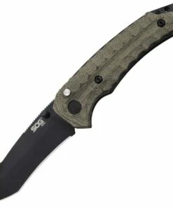 SOG Kiku Assisted Folding Knife KU-3004, 3.5" CPM-S35 TiNi Plain Blade, Green Linen Micarta Handle