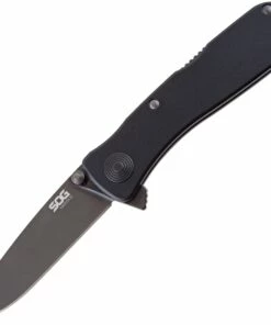 SOG TWI12CP Twitch II Lockback Folder, 2.65" Assisted Open AUS-8 Black TiNi Coated Drop Point Plain Blade, Black Aluminum Handle