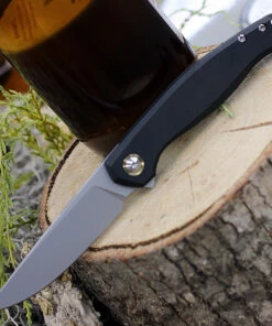GiantMouse ACE Sonoma Frame Lock Knife, 3.3" Stonewash M390 Drop Point Blade, Black PVD Titanium Handle