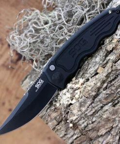 SOG-TAC Mini Auto ST-11, 3.0" AUS-8 Clip Point Black Plain Blade, Black Aluminum Handle