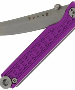 StatGear Pocket Samurai Folding Knife STAT105, 2.1" 44OC Satin Plain Blade, Purple Aluminum Handle