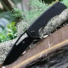 Kansept Knives KT1001A3 Kryo, 3.58" Black D2 Plain Blade, Black Carbon Fiber Handle