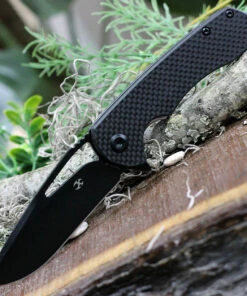 Kansept Knives KT1001A3 Kryo, 3.58" Black D2 Plain Blade, Black Carbon Fiber Handle