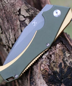 Kansept Knives KT1008A2 Hellx, 3.60" D2 Stonewashed Blade, OD Green G10/Bronze Anodized SS Handle -Buck Knives Sales T1008A2.5 37762.1612288815