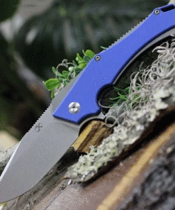 Kansept Knives KT1008A3 Hellx, 3.60" D2 Stonewashed Blade, Dark Blue G10/ Gray Anodized SS Handle