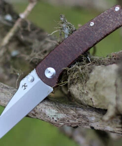 Kansept Knives T2015A5 Little Main Street Folding Knife, 2.25" 154CM Reverse Tanto Satin Plain Blade, Brown Micarta Handle