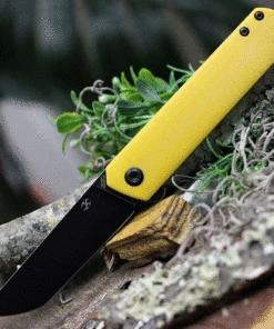 Kansept Knives Kansept Foosa Folding Knife T2020T6, 3.06" 154CM Black Plain Blade, Yellow G-10 Handle