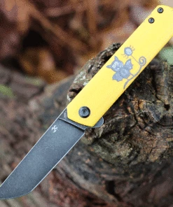 Kansept Knives Kansept Foosa Slip Joint - Yellow G10 / Bat Print (3" 154CM Blk SW) T2020T8
